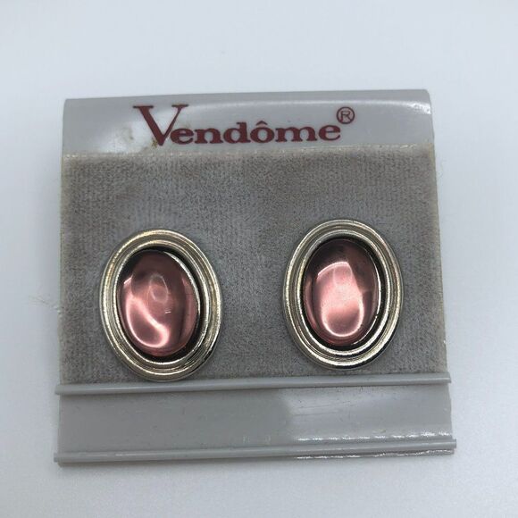Vendome Vintage Amethyst Rhinestone Cabochon Silver Large Statement Earrings - Picture 2 of 4